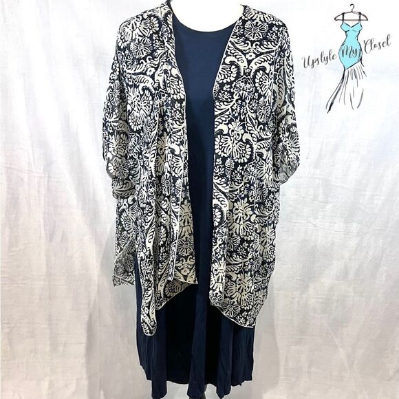 Truth NYC navy and white wrap top kimono with navy midi dress size large - Picture 1 of 3
